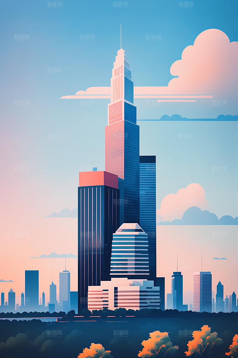 城市美式简约插画