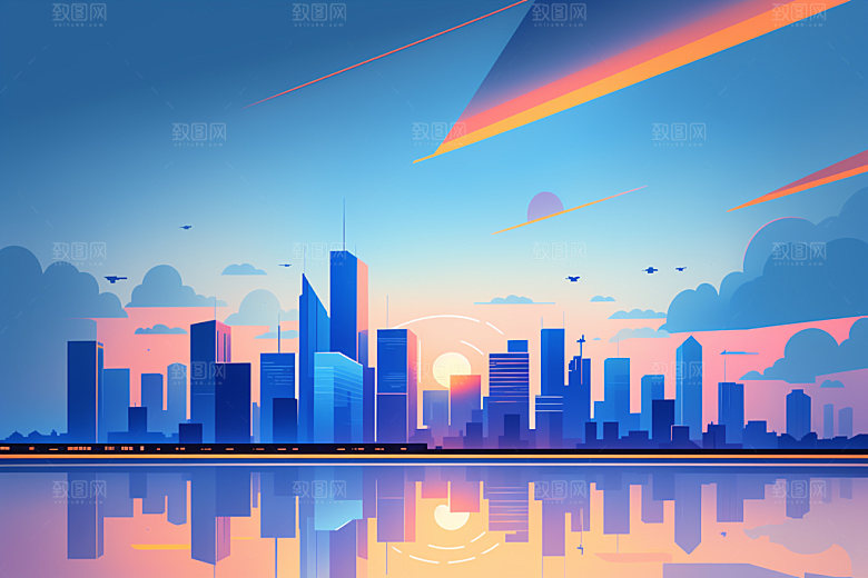 城市大厦地标插画