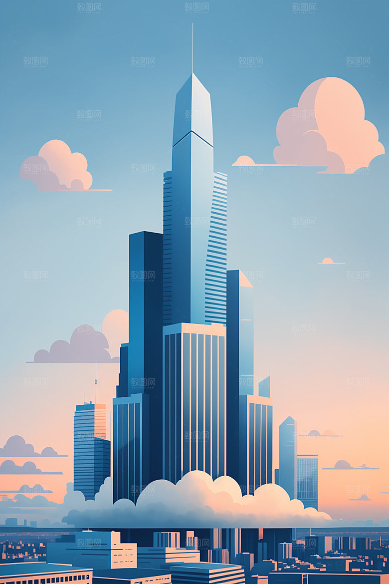 城市地标摩天大楼插画