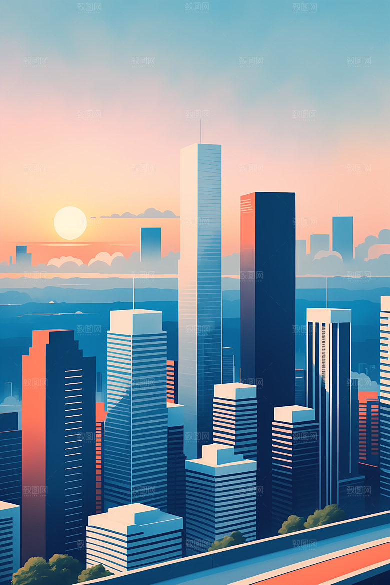 城市简约楼房插画