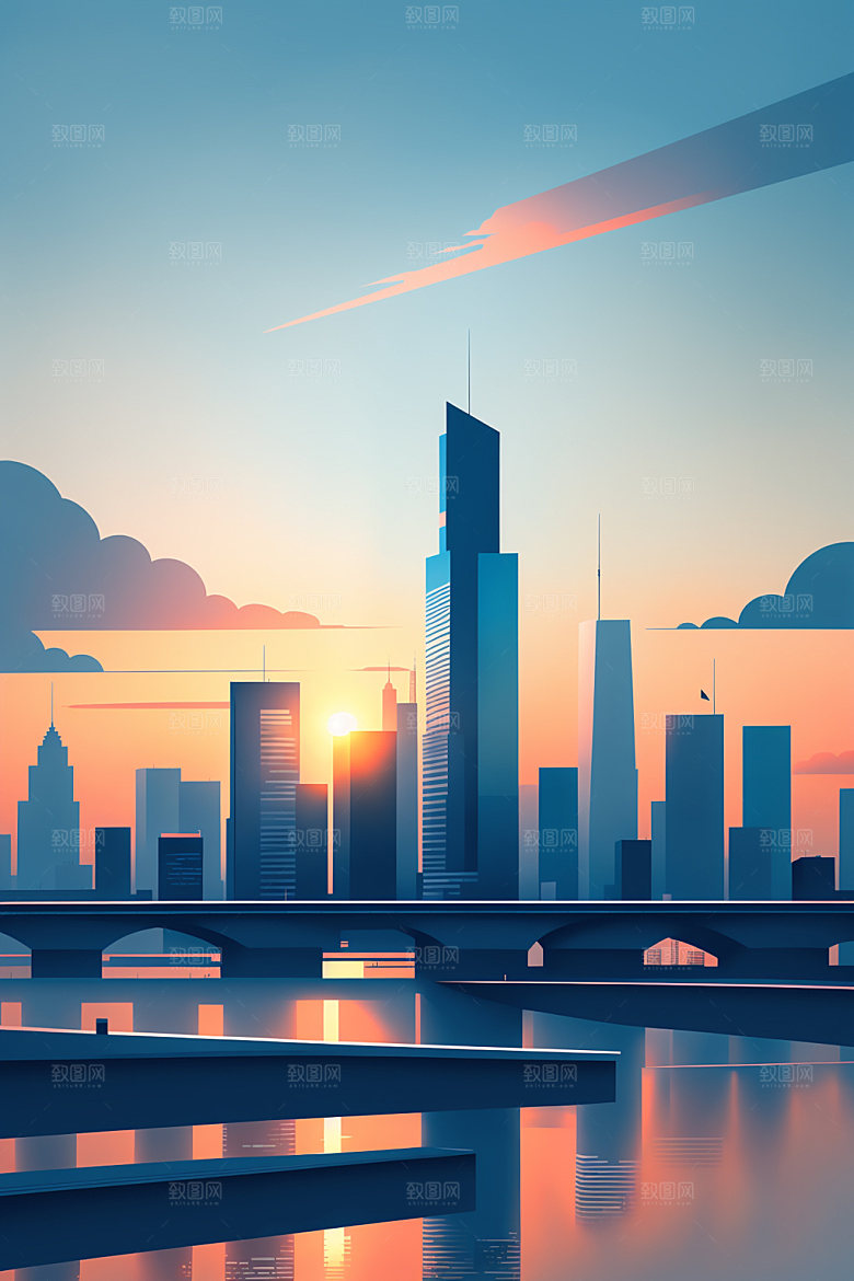 城市大厦地标插画