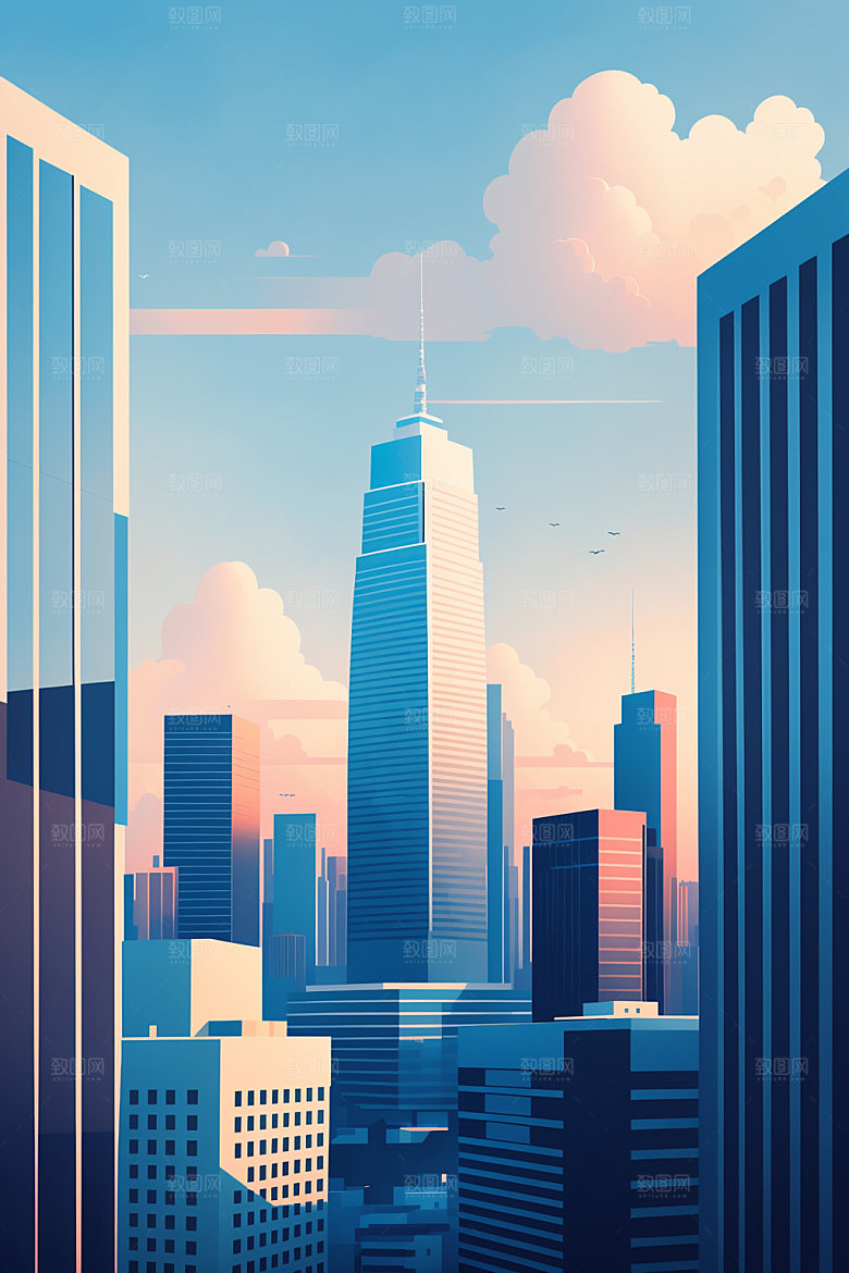 城市美式都市插画