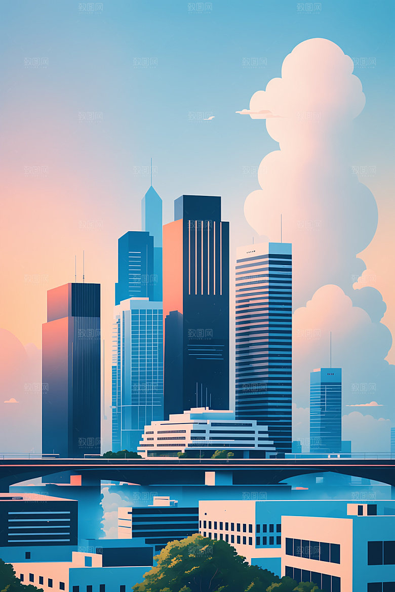 城市地标楼房插画