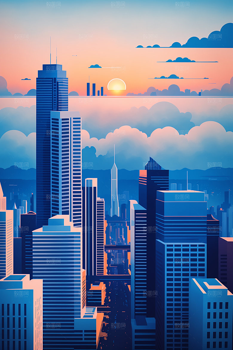 城市都市大厦插画