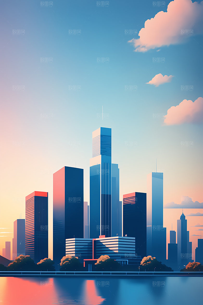 城市都市地标插画