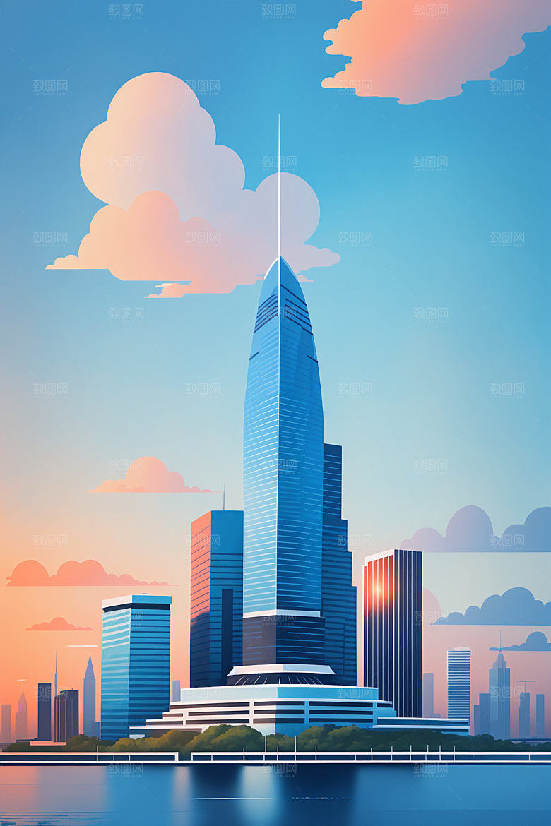 城市简约地标插画