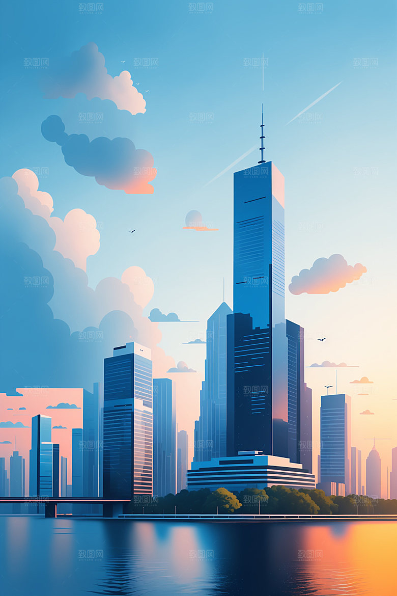 城市简约地标插画