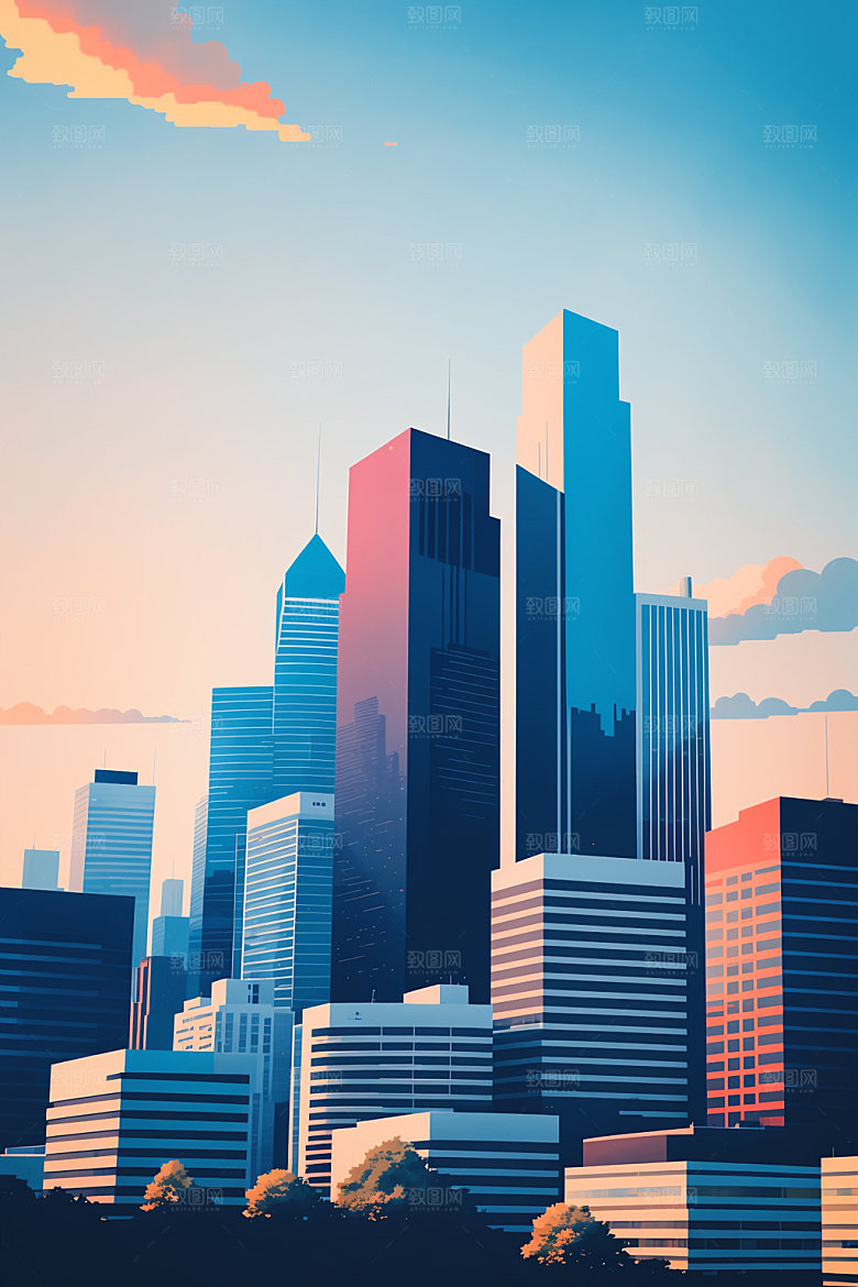 城市摩天大楼大厦插画