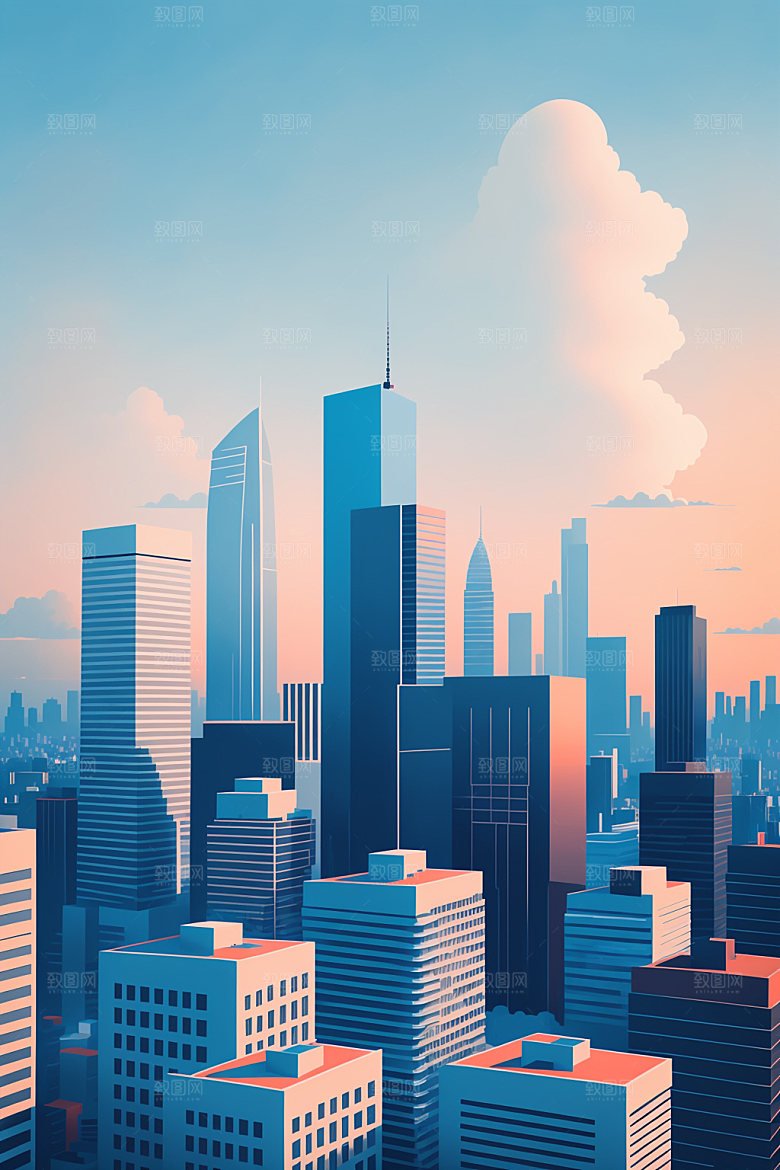 城市简约美式插画