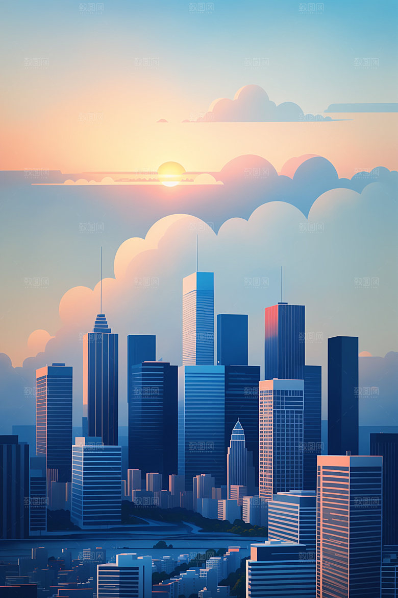 城市地标大厦插画