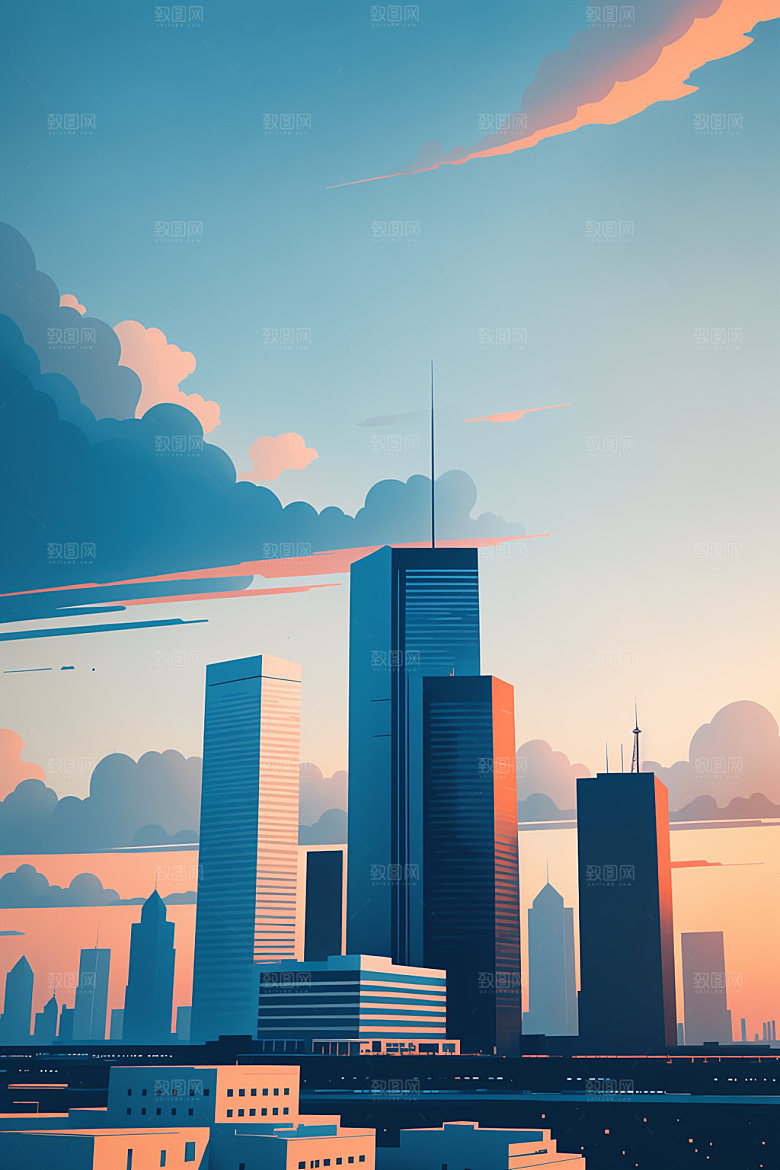 城市美式艺术插画