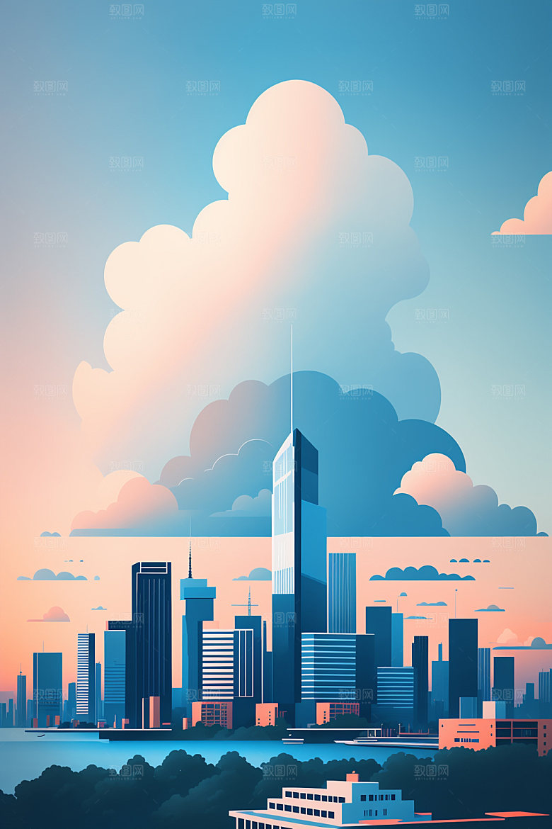 城市地标摩天大楼插画
