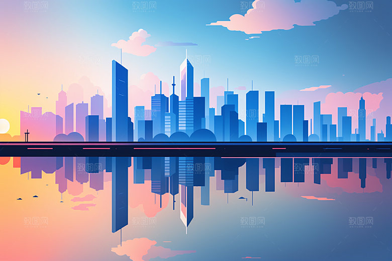 城市地标楼房插画