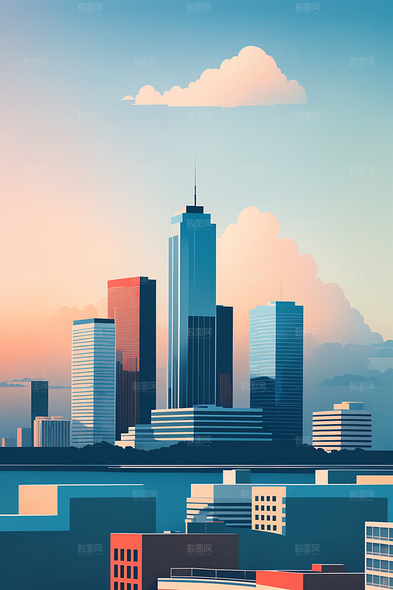 城市摩天大楼都市插画