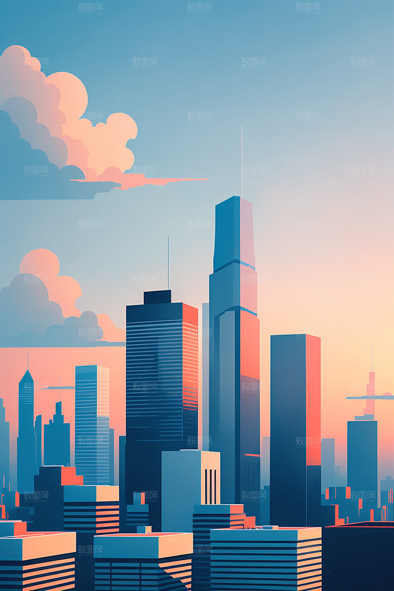 城市楼房简约插画