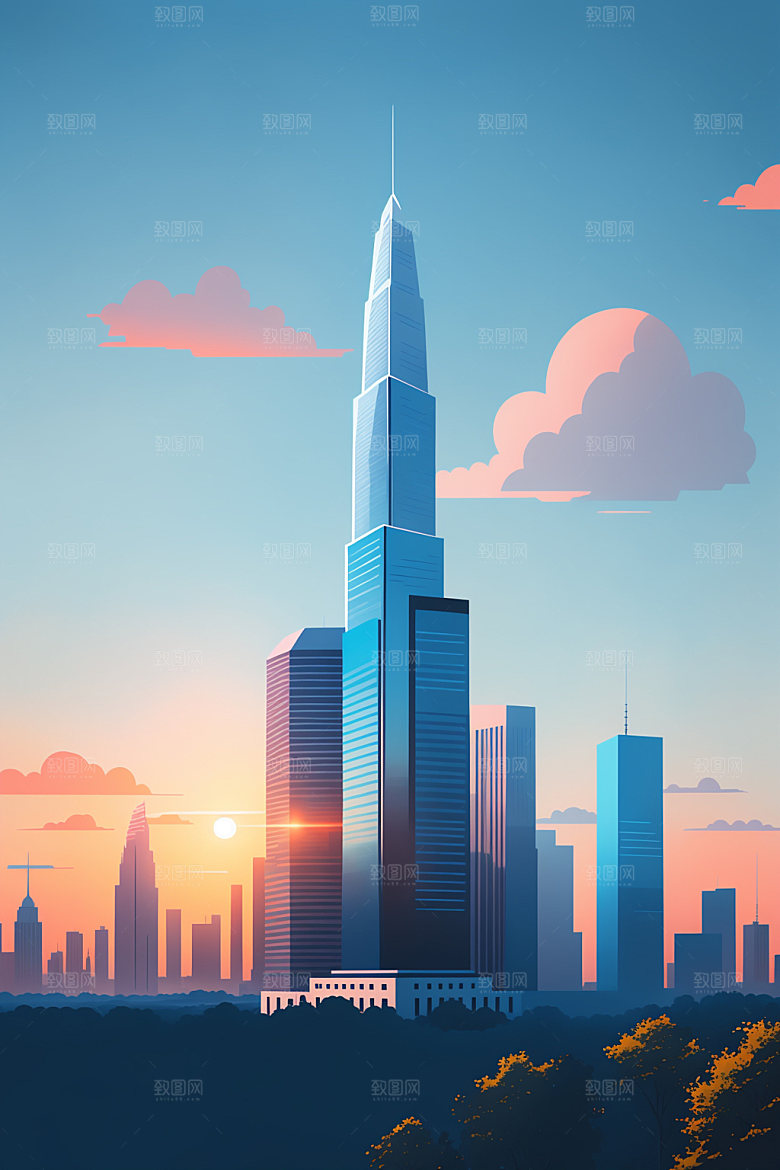 城市扁平风楼房插画