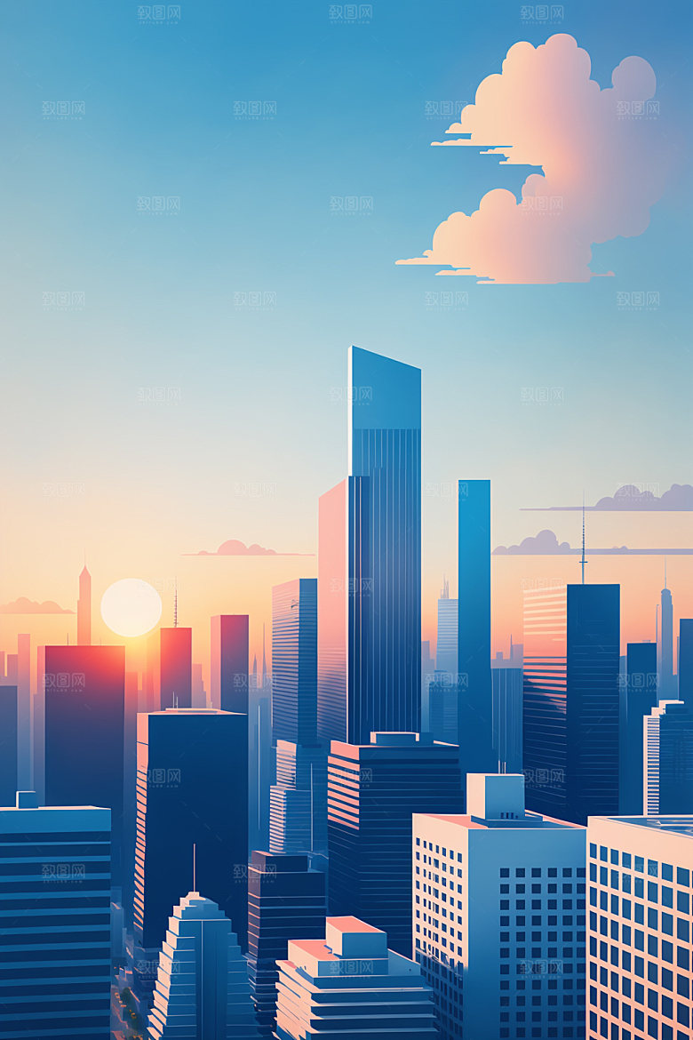 城市楼房艺术插画
