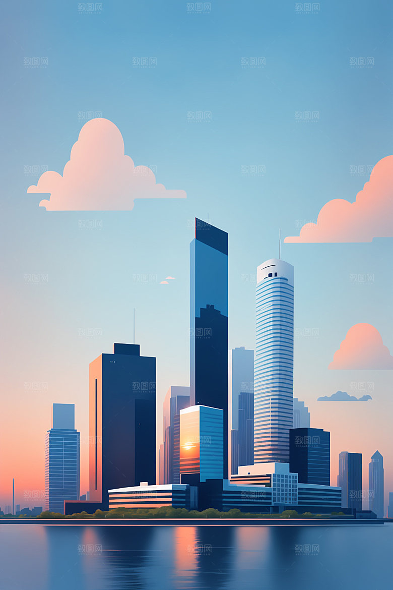 城市大厦摩天大楼插画