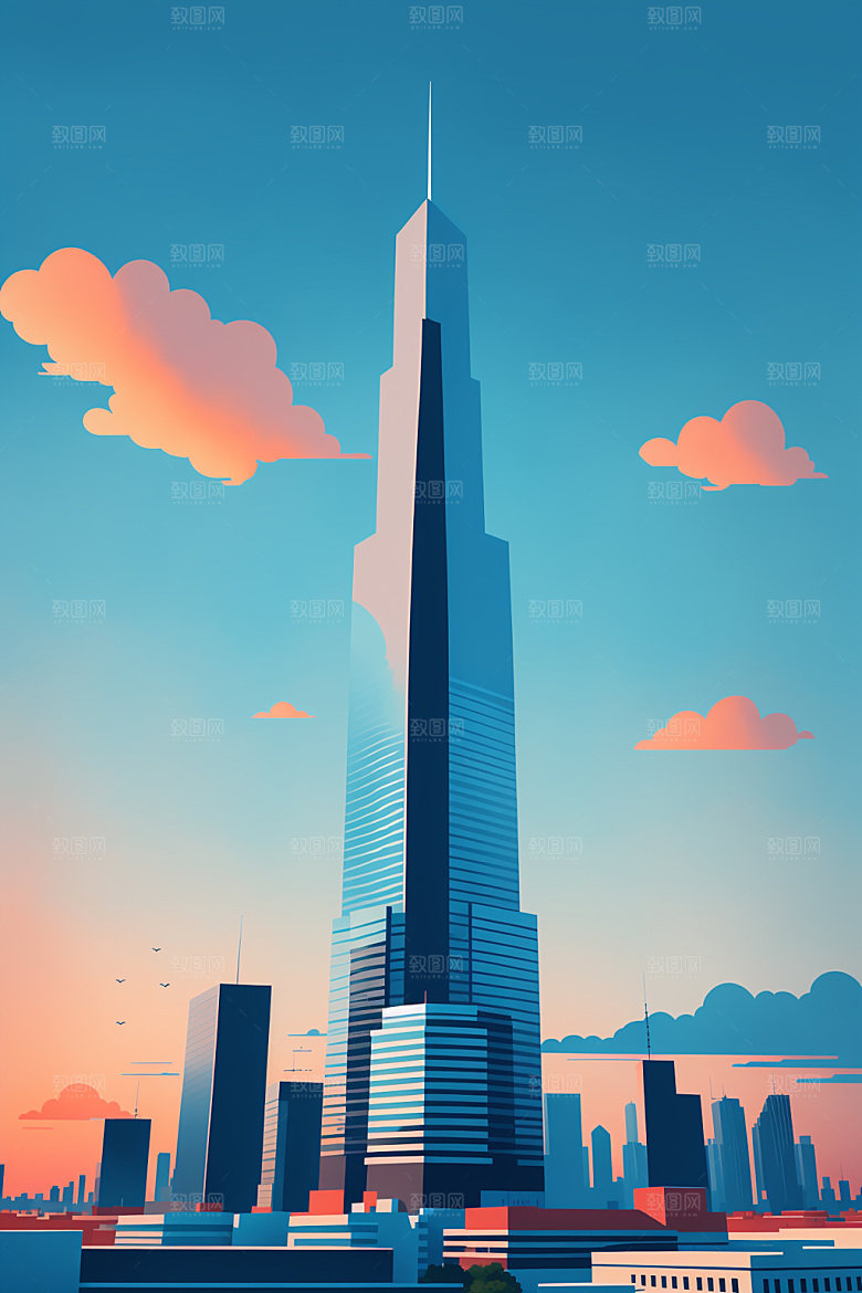 城市地标简约插画