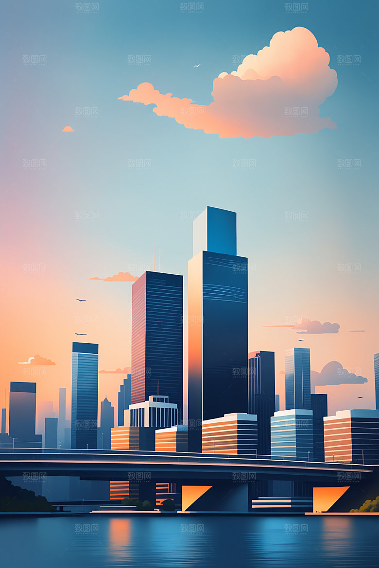 城市简约艺术插画
