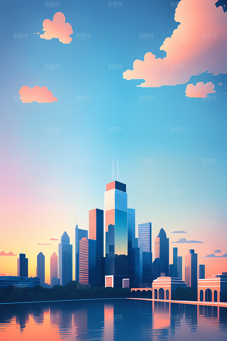 城市美式简约插画