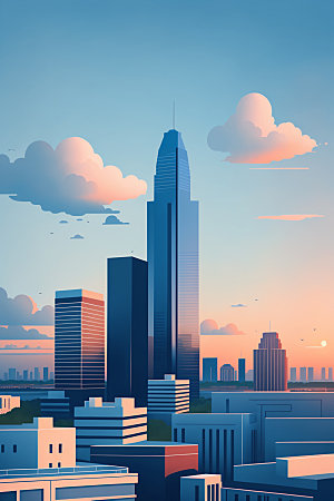 城市扁平风大厦插画