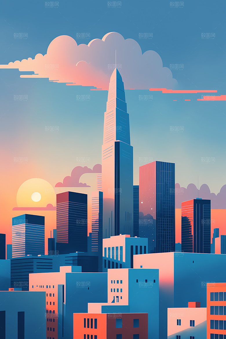 城市摩天大楼简约插画