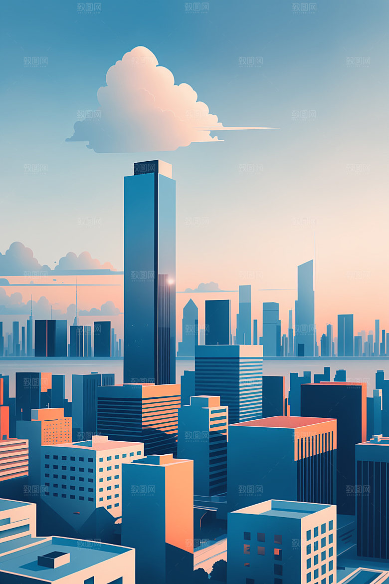 城市都市大厦插画