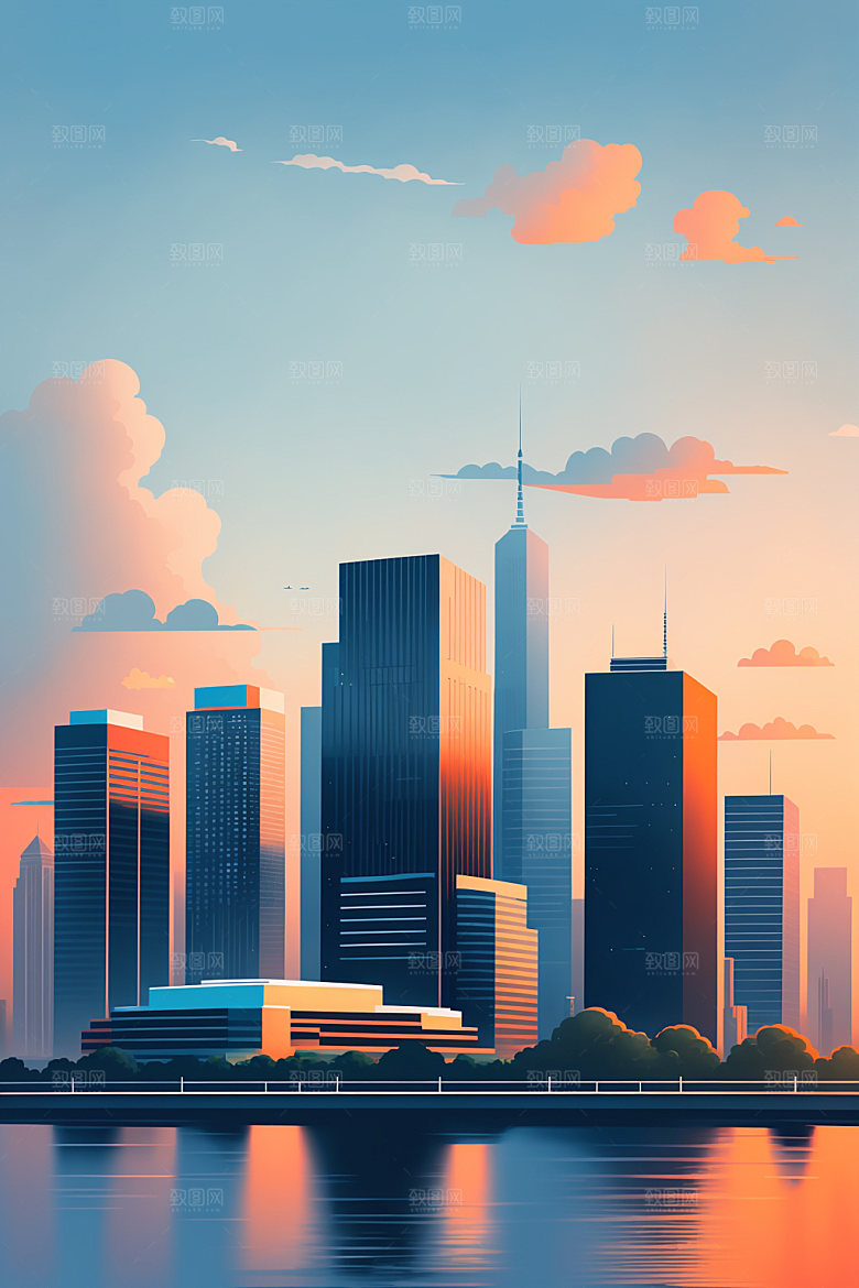 城市简约大厦插画