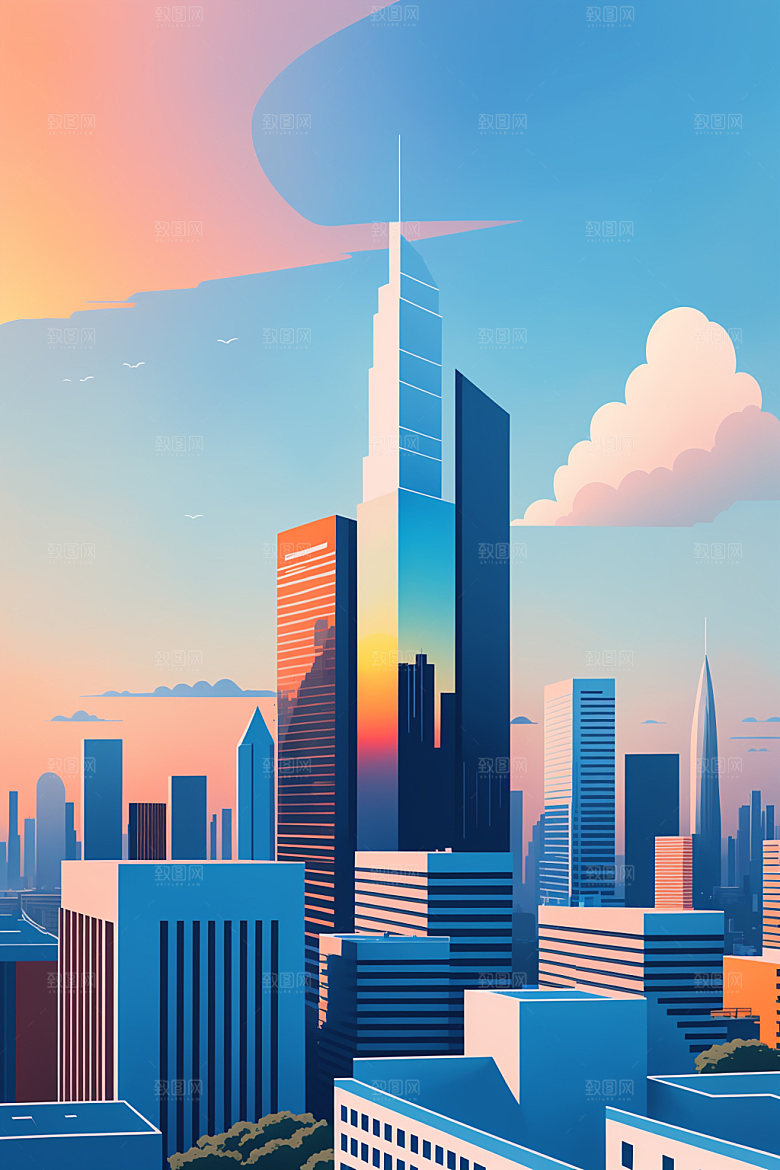 城市简约楼房插画