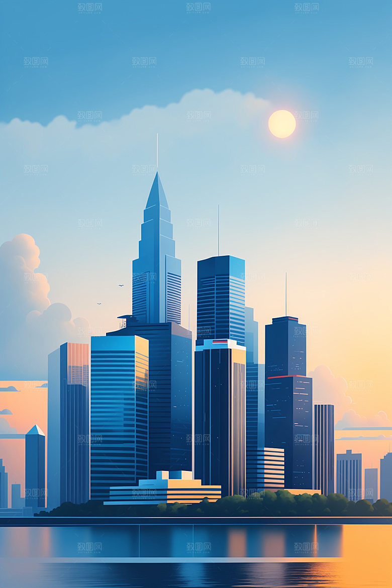 城市楼房艺术插画