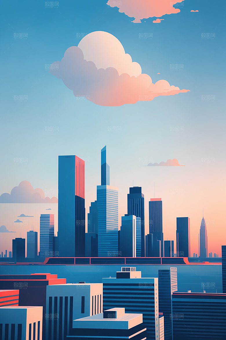 城市美式地标插画
