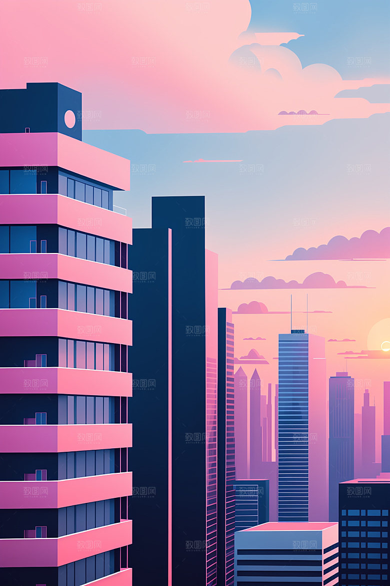 城市简约美式插画