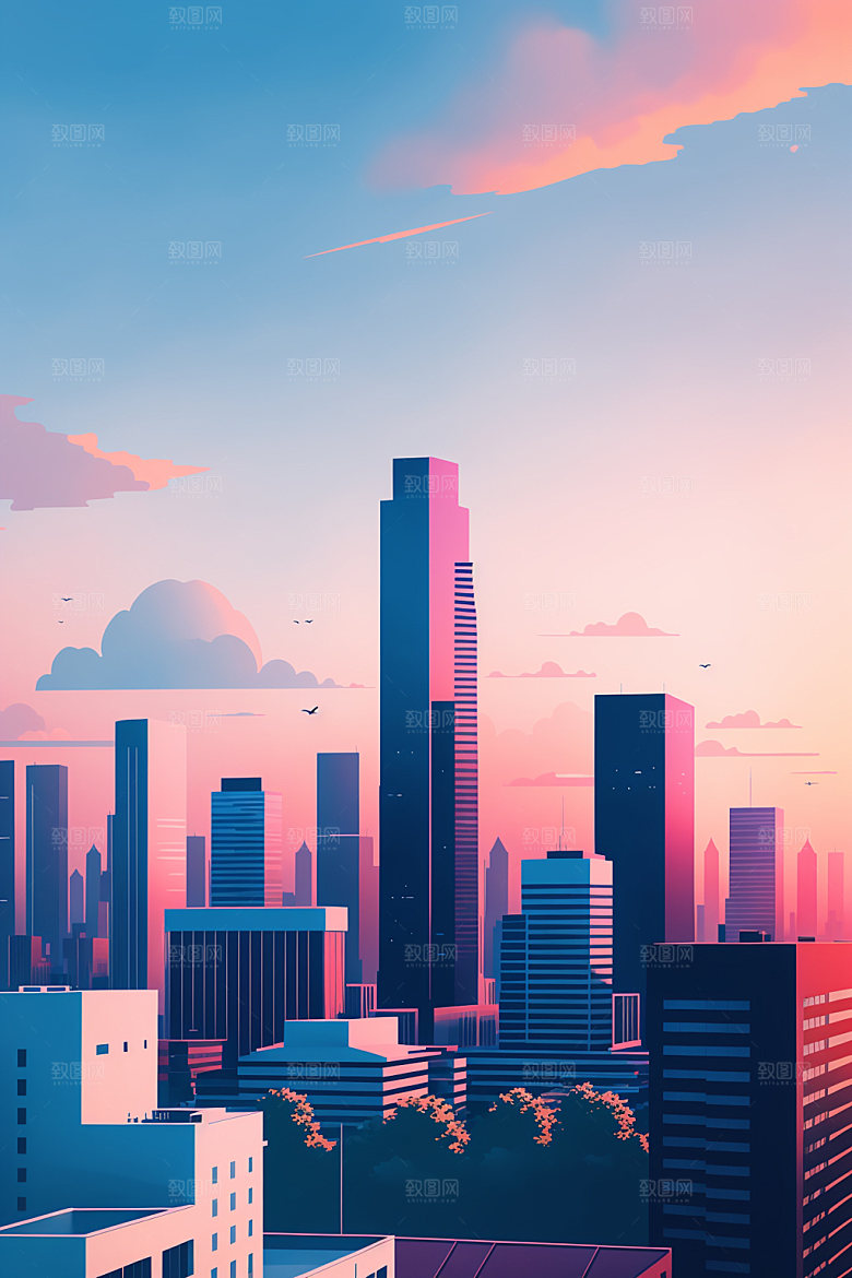 城市楼房地标插画