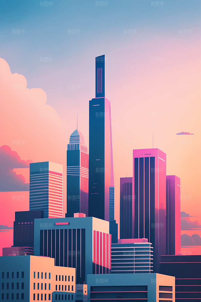 城市美式简约插画