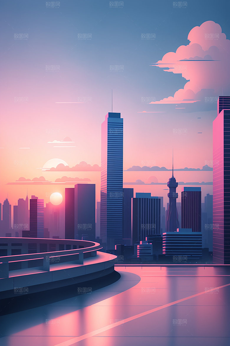 城市大厦简约插画