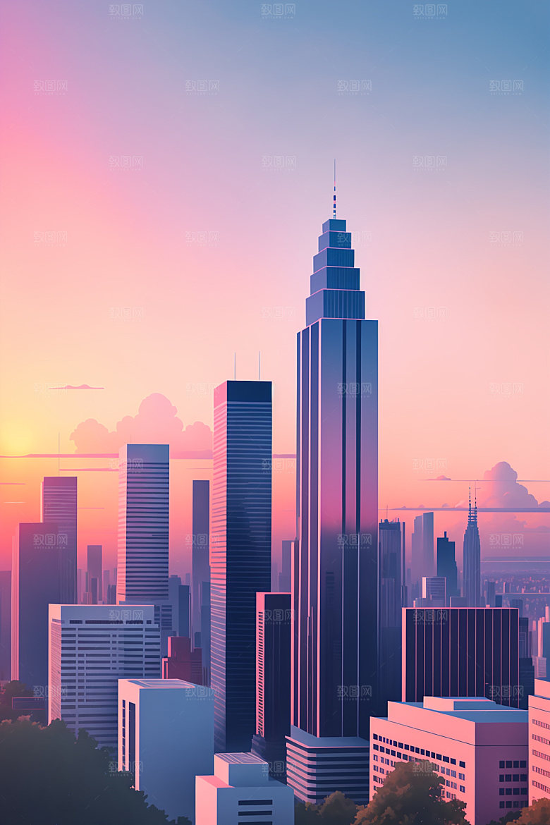 城市楼房大厦插画