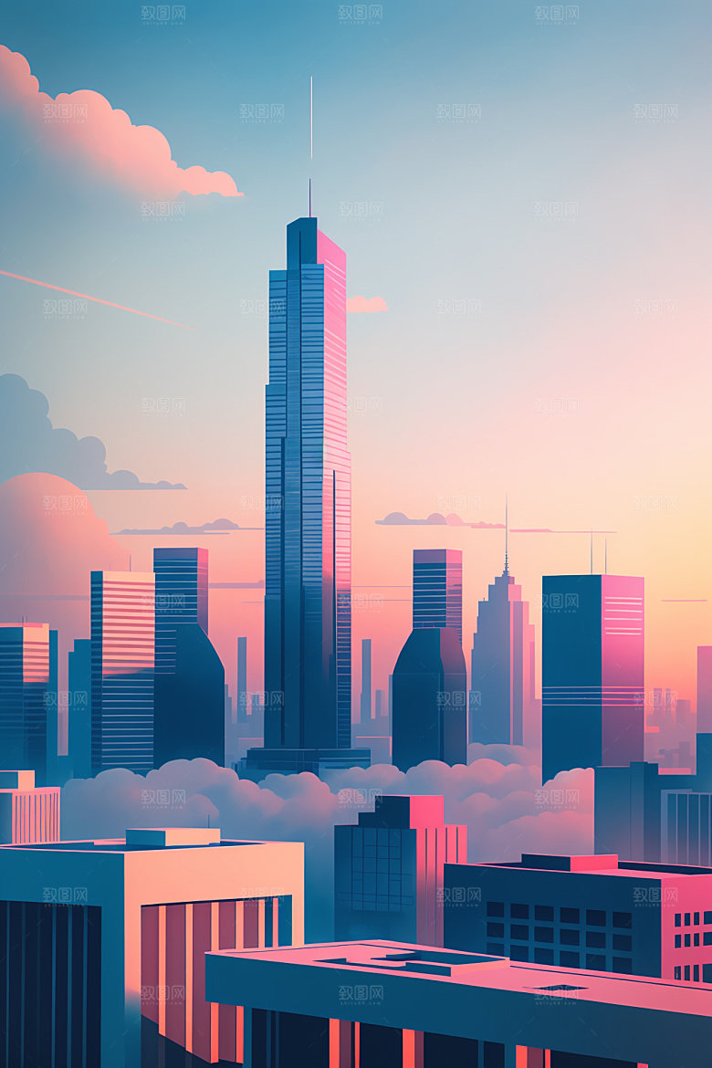 城市楼房艺术插画