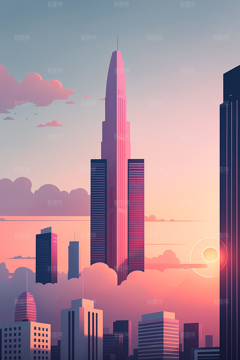 城市大厦摩天大楼插画
