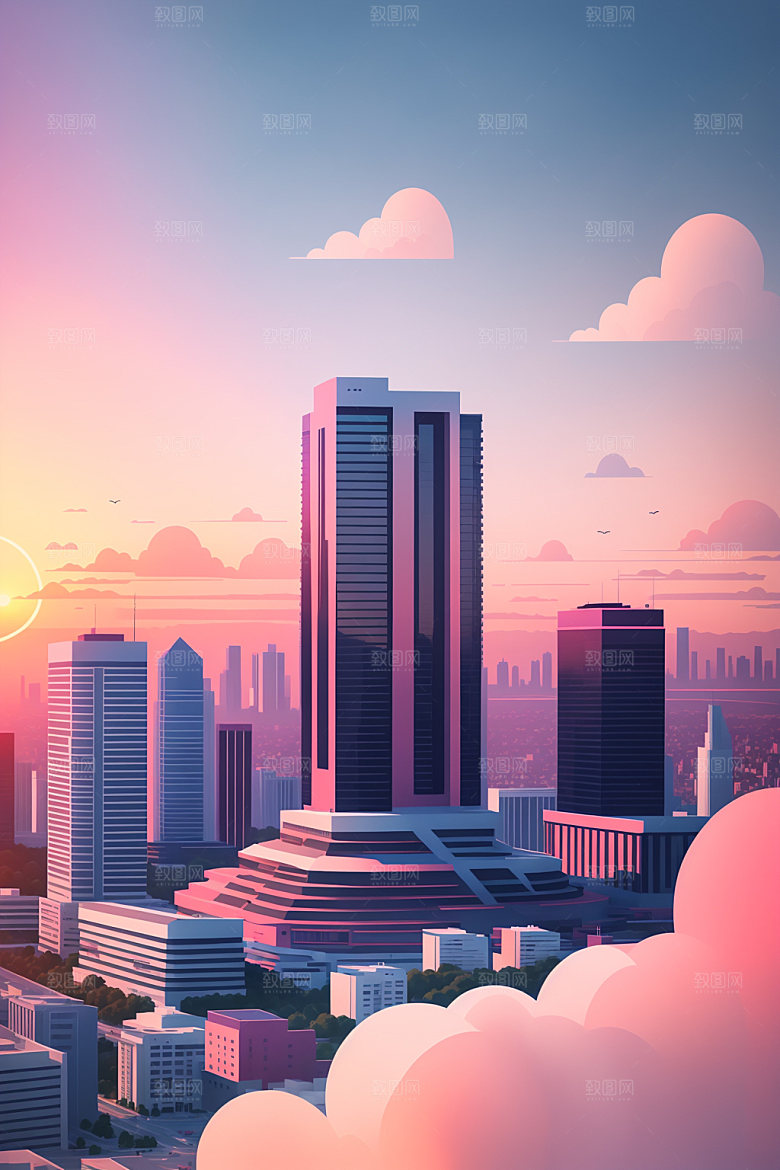 城市扁平风都市插画