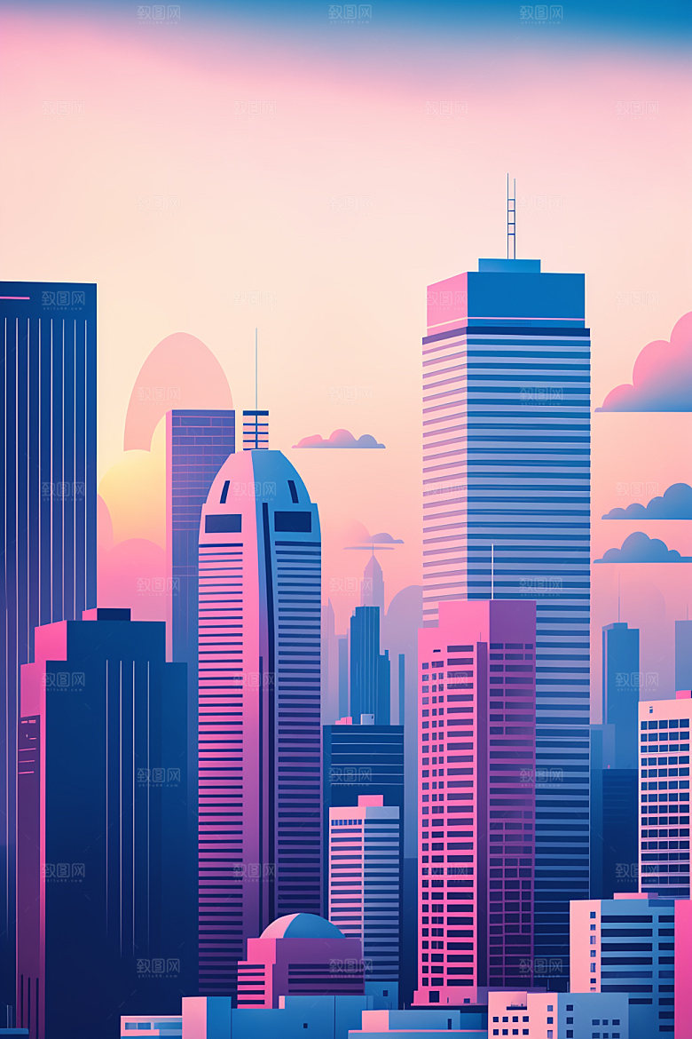 城市大厦艺术插画