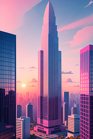 城市大厦简约插画