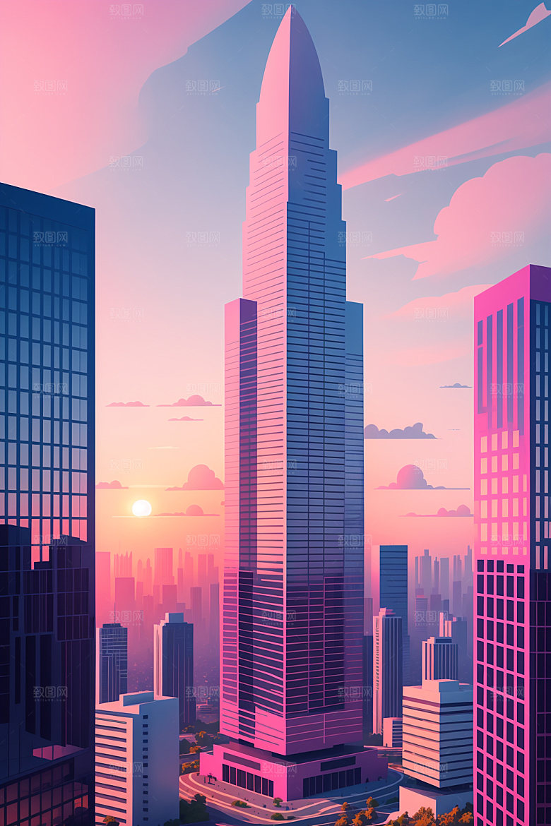 城市大厦简约插画