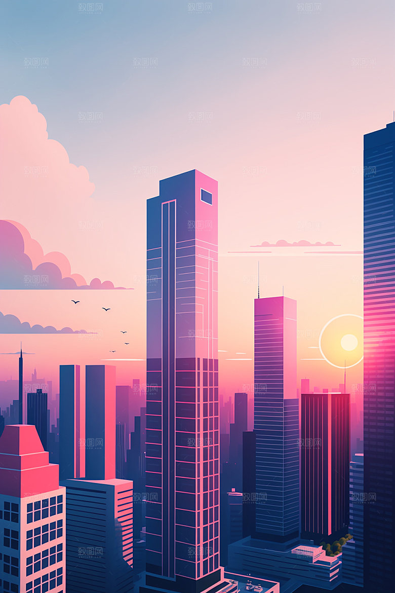 城市地标简约插画