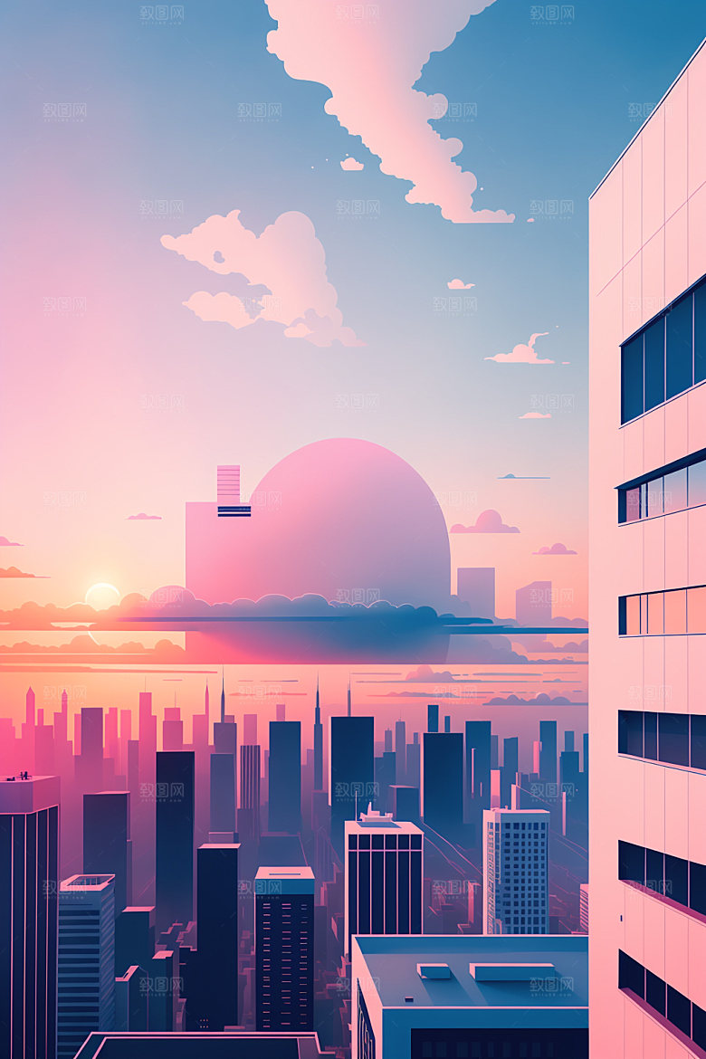 城市楼房地标插画