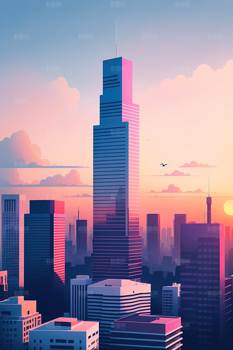 城市简约地标插画