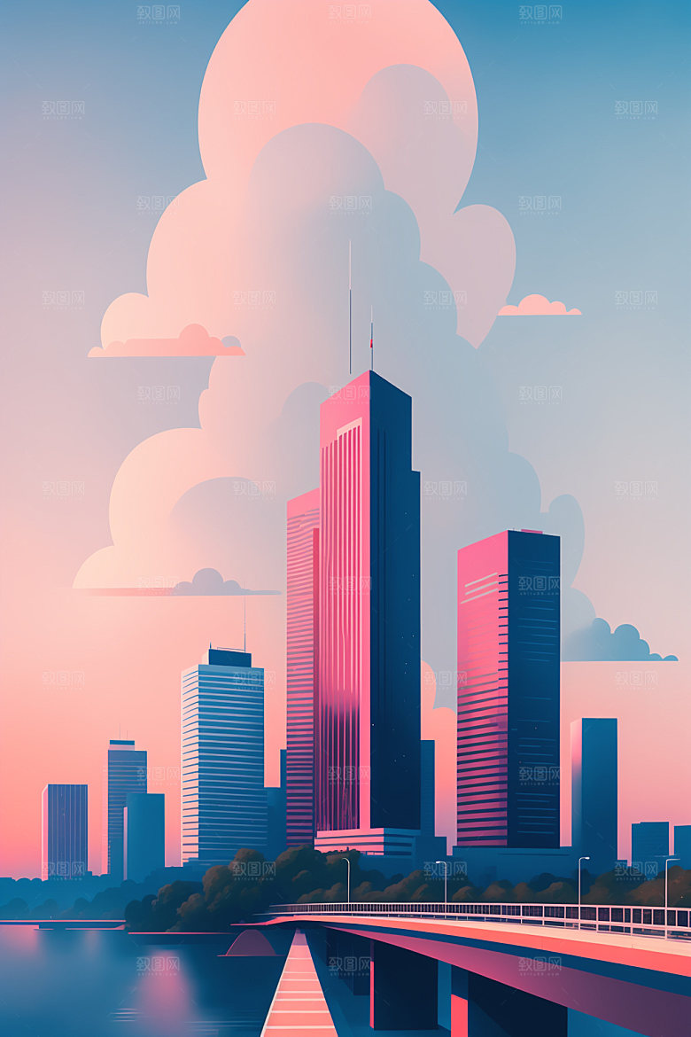 城市艺术楼房插画