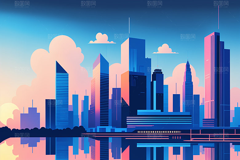 城市美式地标插画