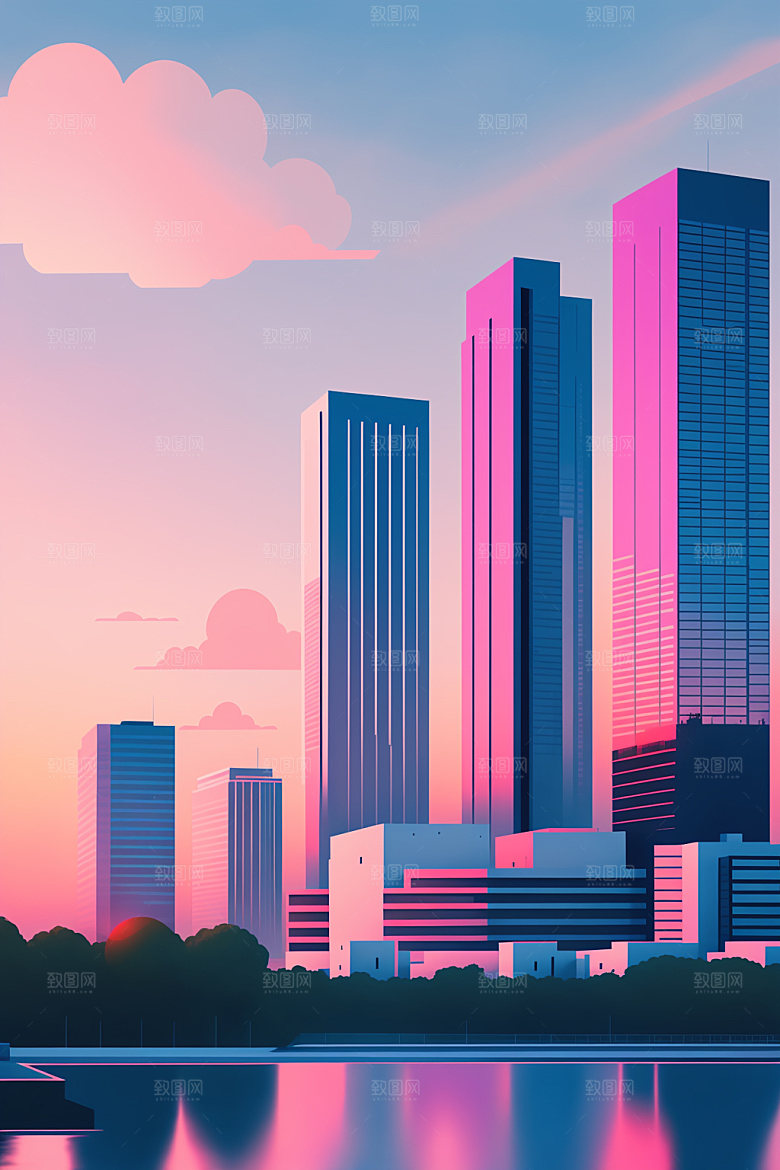 城市都市摩天大楼插画