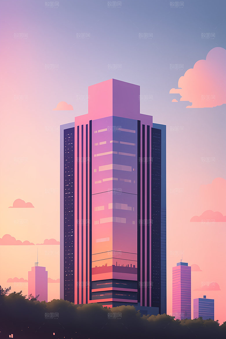 城市简约地标插画